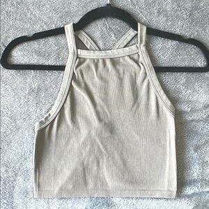 wild fable Ribbed High-Neck Crop Tank Top - Taupe